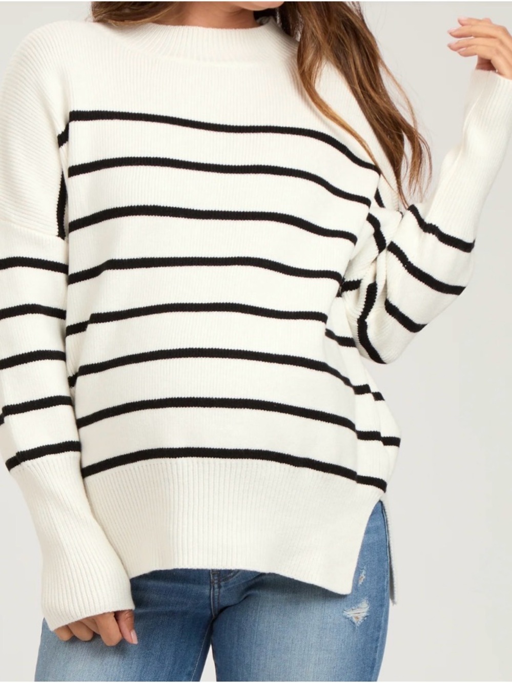 Miracle White Crewneck Sweater with Black Stripes Maternity